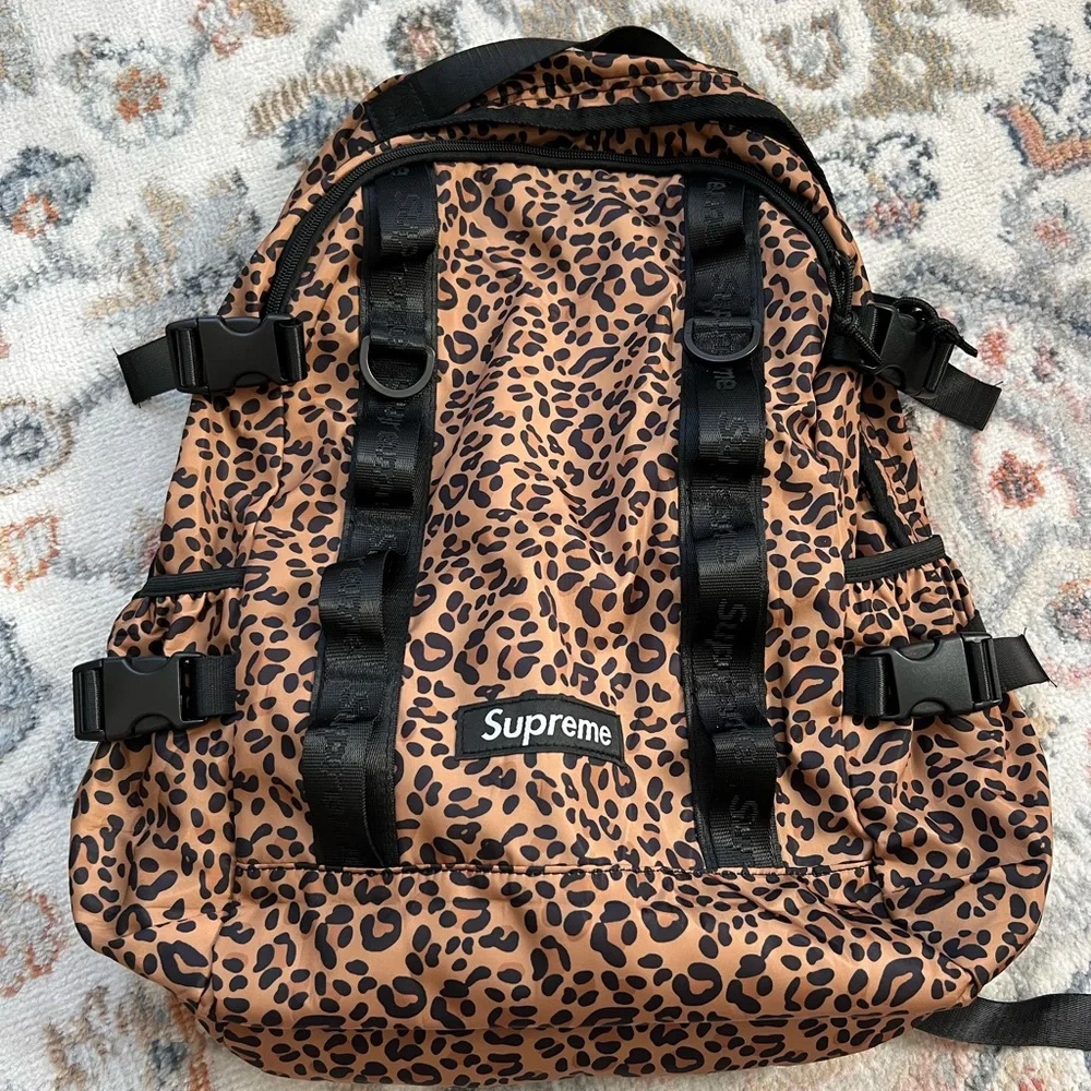 Supreme Leopard-Print Backpack in Tan and Black